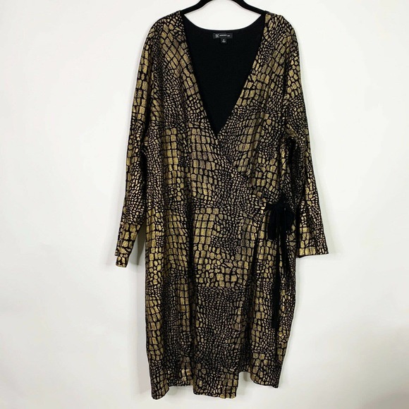 INC Wrap Dress 3X Gold Black Croc Snake - Picture 2 of 8